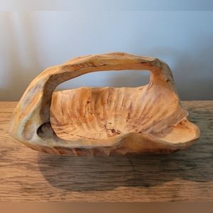 VTG Hand Carved Wooden Basket Table Decor. MCM Wood Decor. Folk Art. Bohemian.